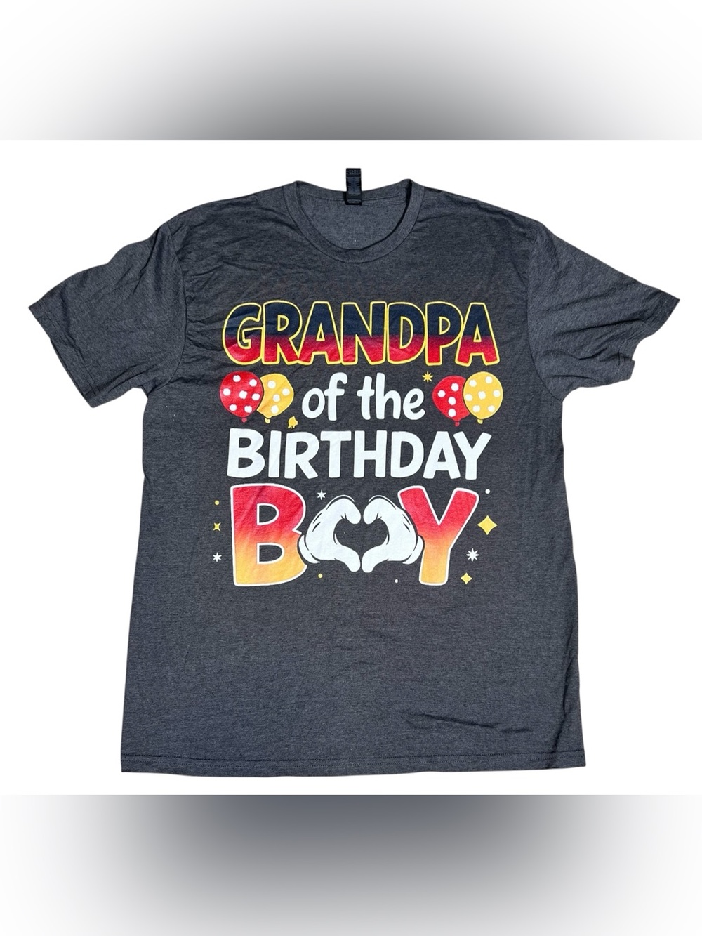 Gildan Lg Grandpa of the Birthday Boy Graphic Short Sleeve T-Shirt Charcoal Gray